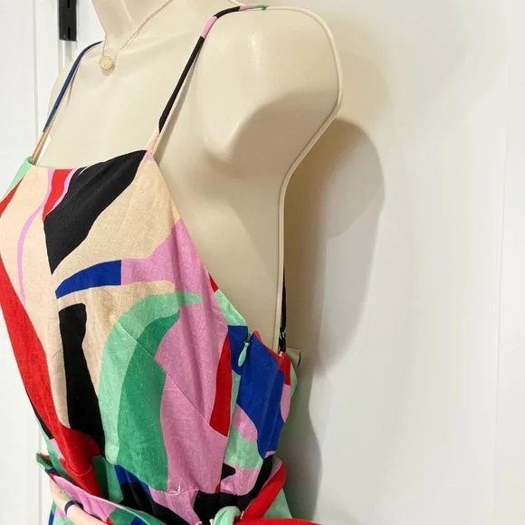 NWT Farm Rio Colorful Monstera Mini Dress Small Wrap Linen Boho Vacay Beach Gift - Picture 7 of 16